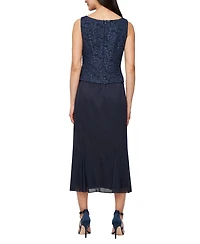 Alex Evenings Women's Textured Jacquard Tea-Length Midi Jacket Dress