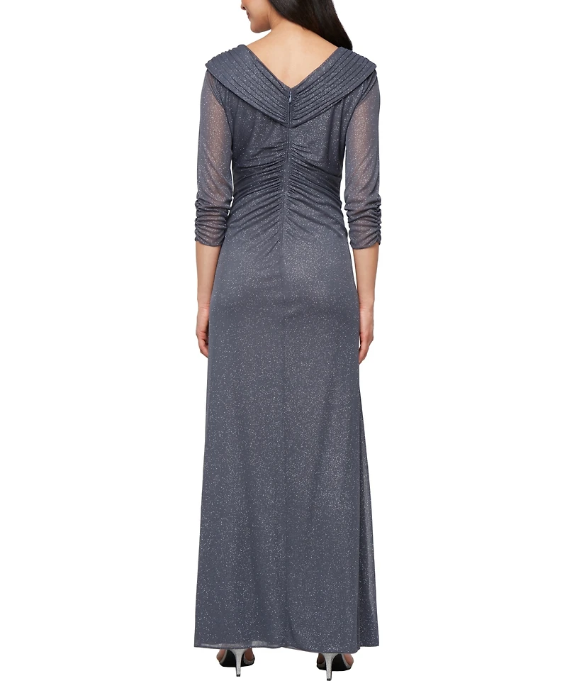 Alex Evenings Women's Glitter Mesh Long V-Neck Gown