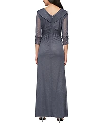 Alex Evenings Women's Glitter Mesh Long V-Neck Gown