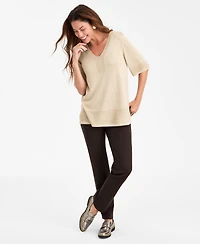 Jm Collection Women's V-Neck Short-Sleeve Lurex Shine Sweater