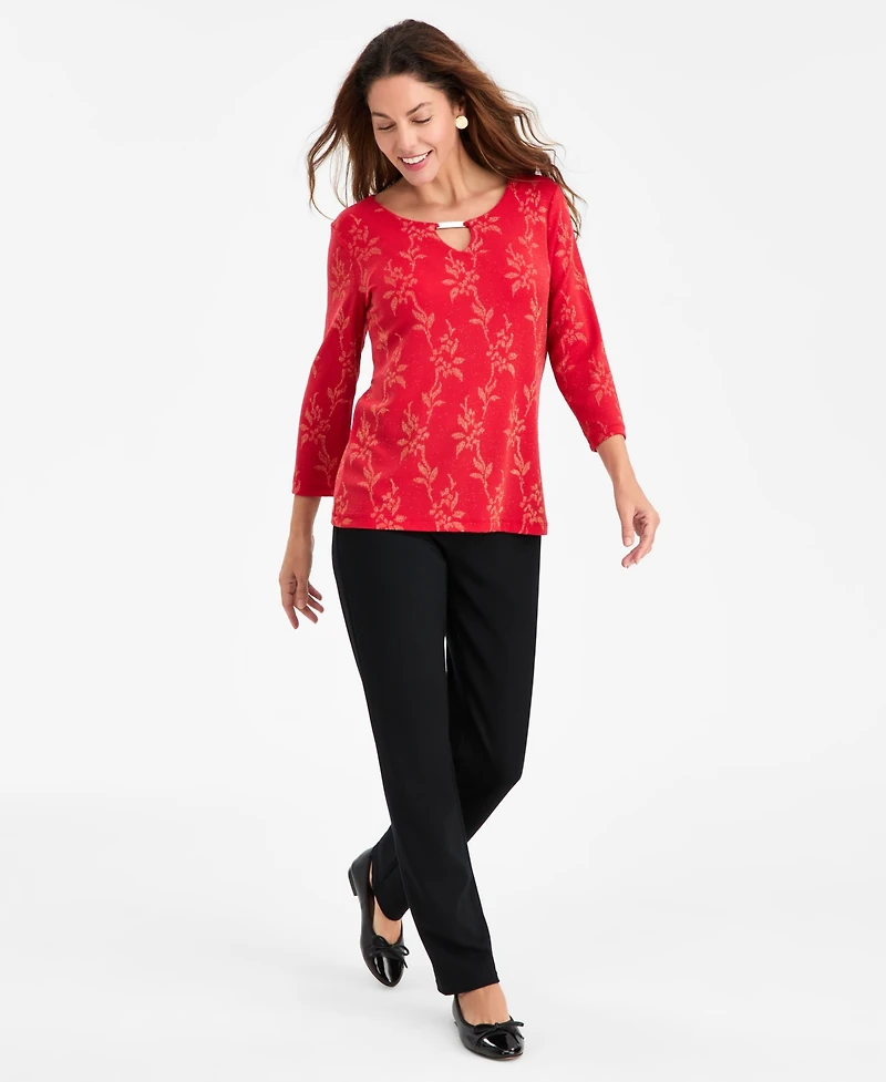 Jm Collection Women's Floral Shine Party Jacquard Top, Macy's Exclusive
