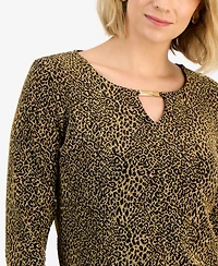 Jm Collection Women's Gold Cheetah Keyhole Top, Macy's Exclusive