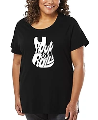 La Pop Art Plus Rock And Roll Guitar Word T-Shirt