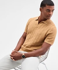 Alfani Men's Johnny-Collar Ribbed Geo Polo Shirt, Macy's Exclusive