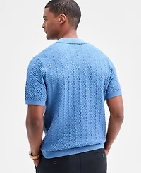 Alfani Men's Johnny-Collar Ribbed Geo Polo Shirt, Macy's Exclusive