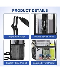Clear Backpack Stadium Approved 12×12×6 Clear Mini Backpack Small Transparent Backpack for Concert, Beach, Work, Travel & Sporting Black