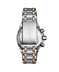 Stuhrling 1022 Men s Chronograph Watch Quartz Movement Gunmetal Dial Black Subdials Black Bezel Two Tone Stainless Steel Bracelet 50M Water Resistant