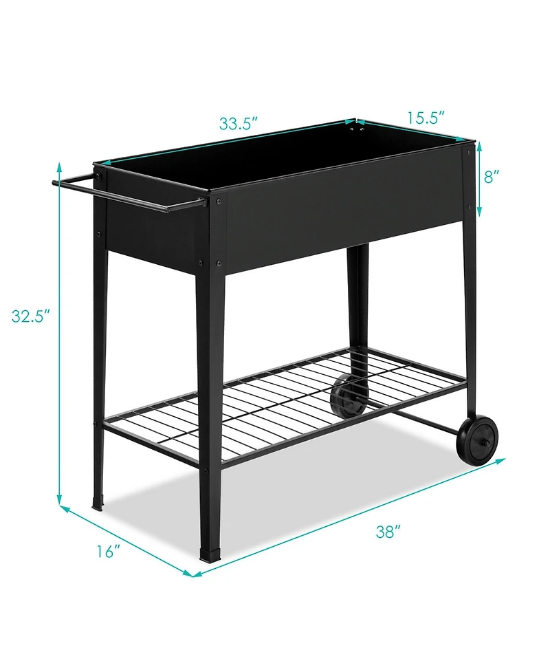 Gymax Raised Garden Bed Elevated Planter Box on Wheels Steel Planter w/Shelf