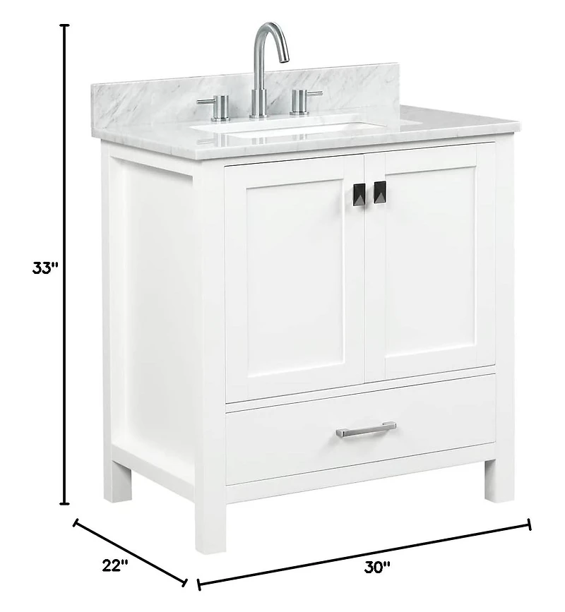 Vanirror -Inch Bathroom Vanity Set in Matte White – Solid Wood Freestanding Vanity with Marble Countertop & Ceramic Undermount Sink for Modern Bathr