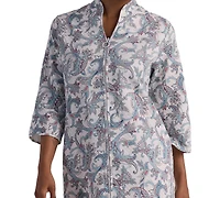 Miss Elaine Women's 3/4-Sleeve Printed Short Zip Robe