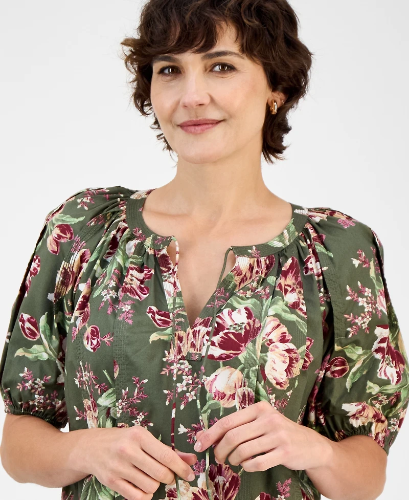 Style & Co Women's Printed Split-Neck Raglan-Sleeve Blouse, Macy's Exclusive