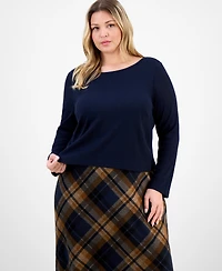 Connected Plus Sweater-Top Plaid-Skirt Dress
