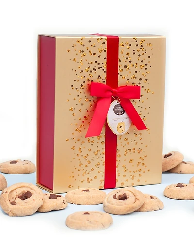 Mary Macleod's Shortbread Signature Gold Gift Box with Red Ribbon Chocolate Crunch Shortbread, 18 Pieces