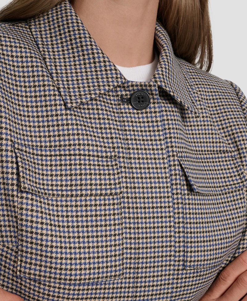 Dkny Petite Houndstooth Long Sleeve Trucker Jacket