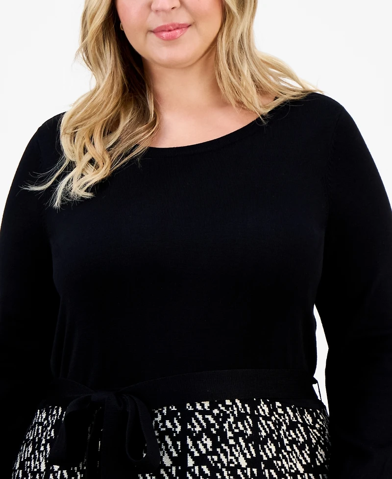 Robbie Bee Plus Size Long-Sleeve Combo Skirt Sweater Dress