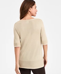 Jm Collection Women's V-Neck Short-Sleeve Lurex Shine Sweater