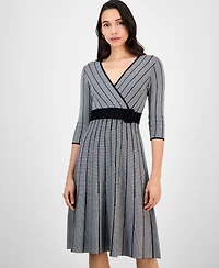Robbie Bee Petite Belted Surplice V-Neck Sweater Dress