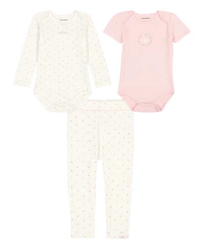 Calvin Klein Baby Girls 3-Piece Ditsy Floral Bodysuits and Pant Set