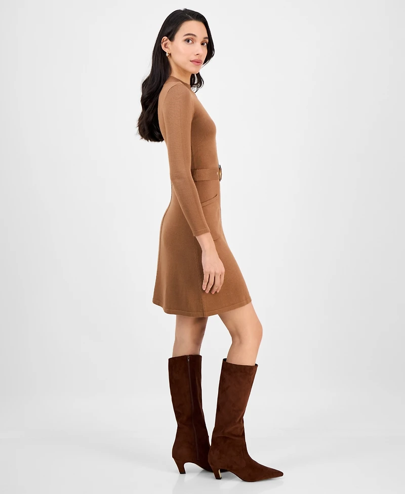 Robbie Bee Petite Belted Mock Neck Sweater Dress