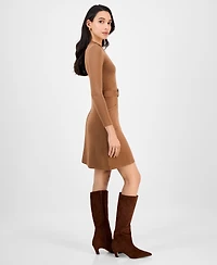 Robbie Bee Petite Belted Mock Neck Sweater Dress