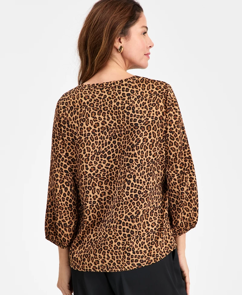 Jm Collection Women's Embellished-Neck Cheetah-Print Blouse, Macy's Exclusive