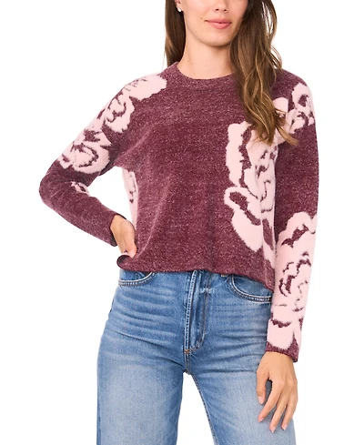 Sam & Jess Women's Jacquard Floral Crewneck Sweater