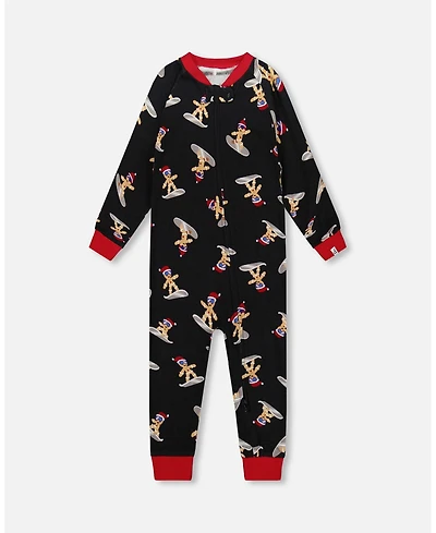 Deux par Boy Cotton Interlock One-Piece Pajama Black Cookie Print