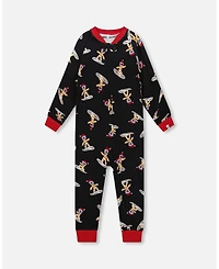 Deux par Boy Cotton Interlock One-Piece Pajama Black Cookie Print