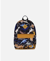 Deux par Deux Boy Kids Backpack Black Dinosaur Print - Toddler|Child