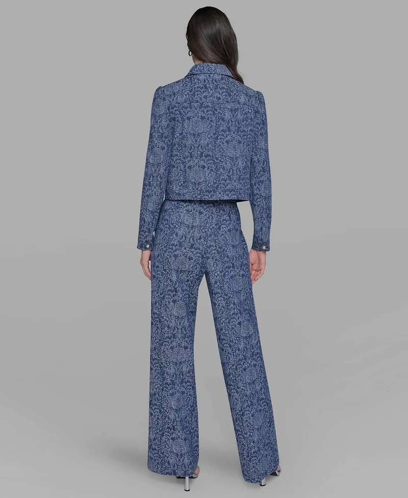 Karl Lagerfeld Paris Women's Printed Denim Button-Front Jacket