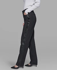 Karl Lagerfeld Paris Women's Rhinestone-Stripe Straight-Leg Jeans