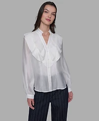 Karl Lagerfeld Paris Women's Big Ruffle Collar Neck Blouse