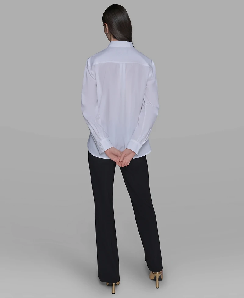 Karl Lagerfeld Paris Women's Cotton Embroidered Button-Front Top