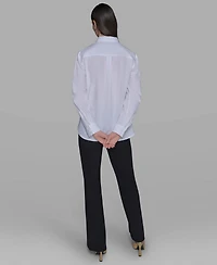 Karl Lagerfeld Paris Women's Cotton Embroidered Button-Front Top