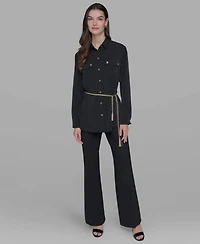 Karl Lagerfeld Paris Women's Belted Chest-Pocket Top