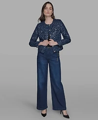 Karl Lagerfeld Paris Women's Sequin Pocket-Front Denim Jacket