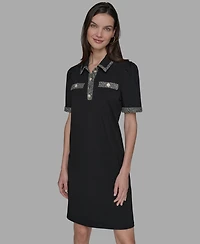 Karl Lagerfeld Paris Women's Tweed-Trim Button-Front Dress