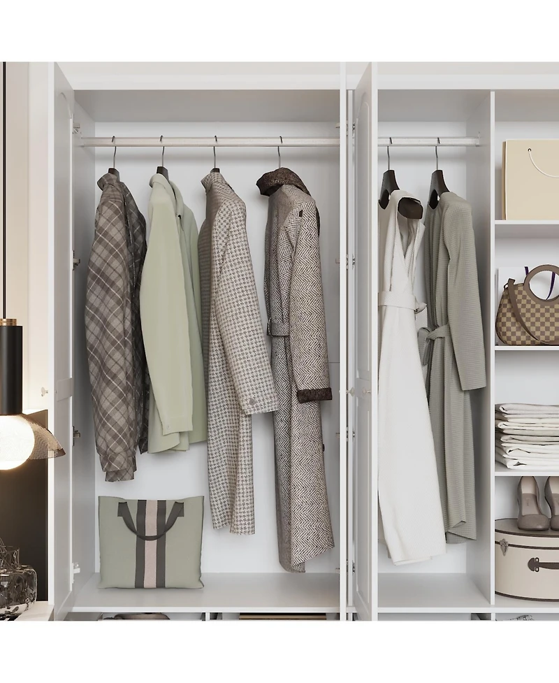 Homsee Luxury white 4-door 6-drawer wardrobe with mirror, bedroom Armoire, Closet