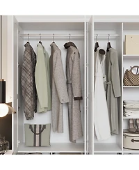 Homsee Luxury white 4-door 6-drawer wardrobe with mirror, bedroom Armoire, Closet