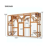 Aostirmotor 118 in. Outdoor Wooden Cat house Cat shelves with Window Box in Natural