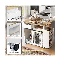 Aostirmotor 41.5 in. Wooden Dog Crate Cabinet with End Table, Rolling casters in White