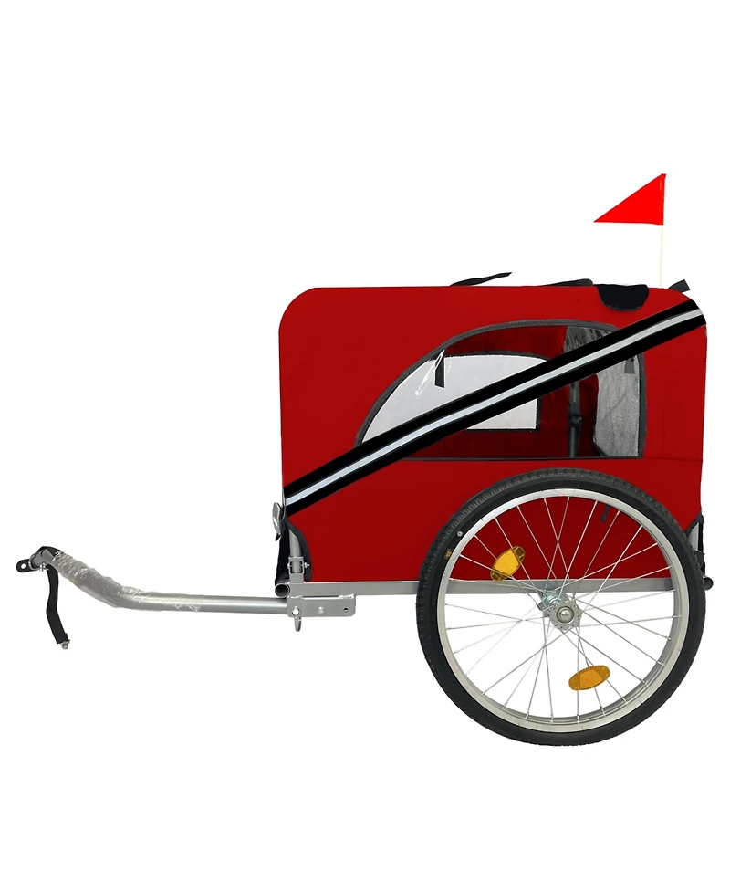 Aostirmotor Red Breathable Mesh Dog Cart with 3 Entrances Folding Pet Carrier Wagon Bicycle Carrier for Medium and Small Sized Dogs