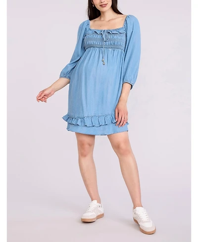 Motherhood Maternity Women's Smocked Babydoll Long Sleeve Mini Dress
