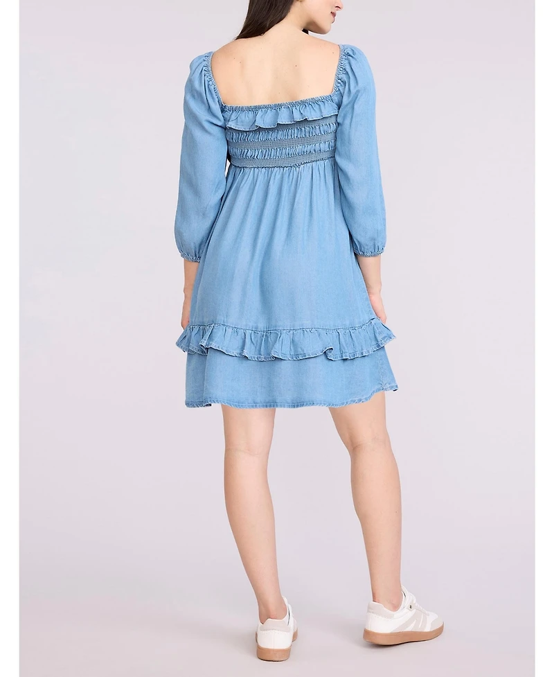 Motherhood Maternity Women's Smocked Babydoll Long Sleeve Mini Dress