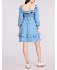 Motherhood Maternity Women's Smocked Babydoll Long Sleeve Mini Dress