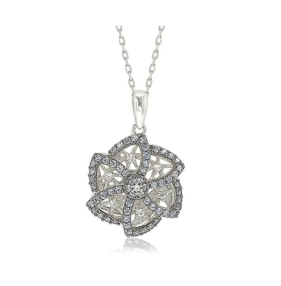 Suzy Levian New York Suzy Levian Sterling Silver Sapphire & Created White Sapphire Flower Pendant
