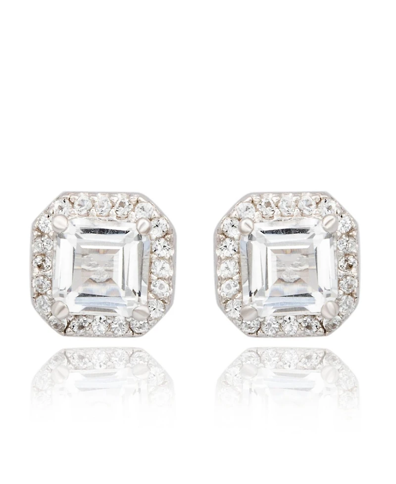 Suzy Levian New York Suzy Levian Sterling Silver Ascher Cut White Topaz Halo Stud Earrings