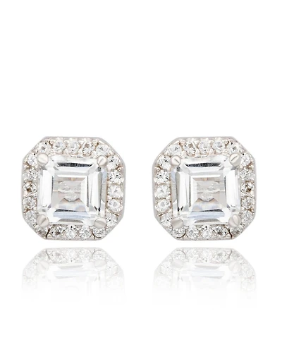 Suzy Levian New York Suzy Levian Sterling Silver Ascher Cut White Topaz Halo Stud Earrings
