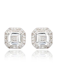 Suzy Levian New York Suzy Levian Sterling Silver Ascher Cut White Topaz Halo Stud Earrings