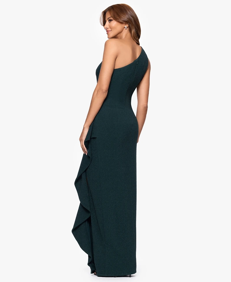 Xscape Women's Long One-Shoulder Ruffle Dress